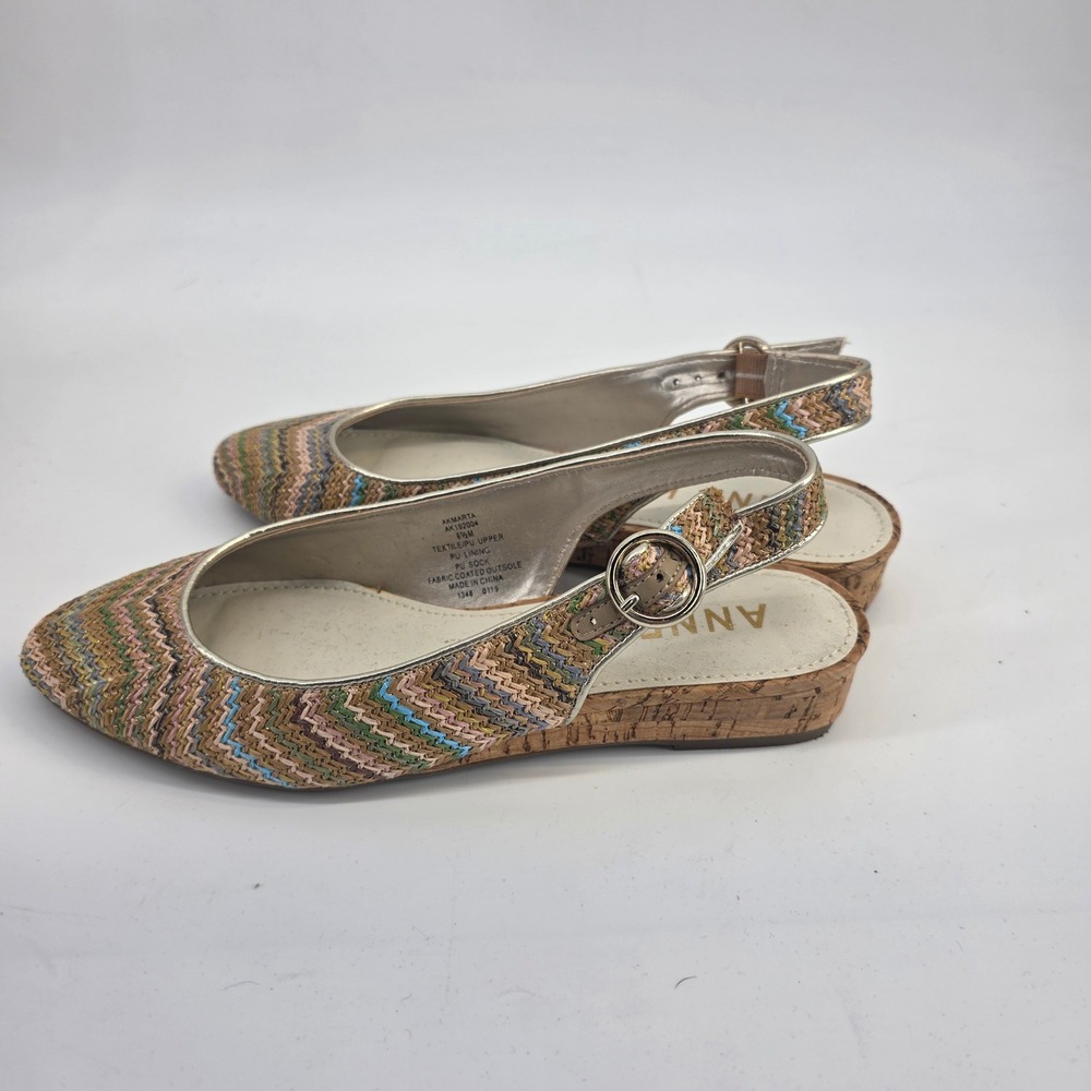 Anne Klein AKMARTA Natural Multi Chevron Slingback Cork Wedge Sandals 6.5M - Picture 5 of 7